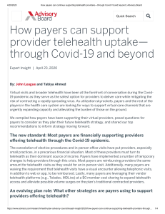 How payers can continue supporting telehealth providers—through Covid-19 and beyond   Advisory Board