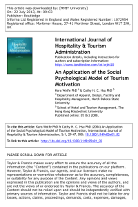 An Application of the Social Psychological Model of Tourism Motivation