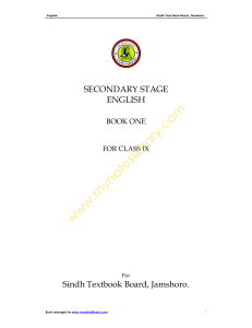 SECONDARY STAGE ENGLISH BOOK ONE FOR CLA