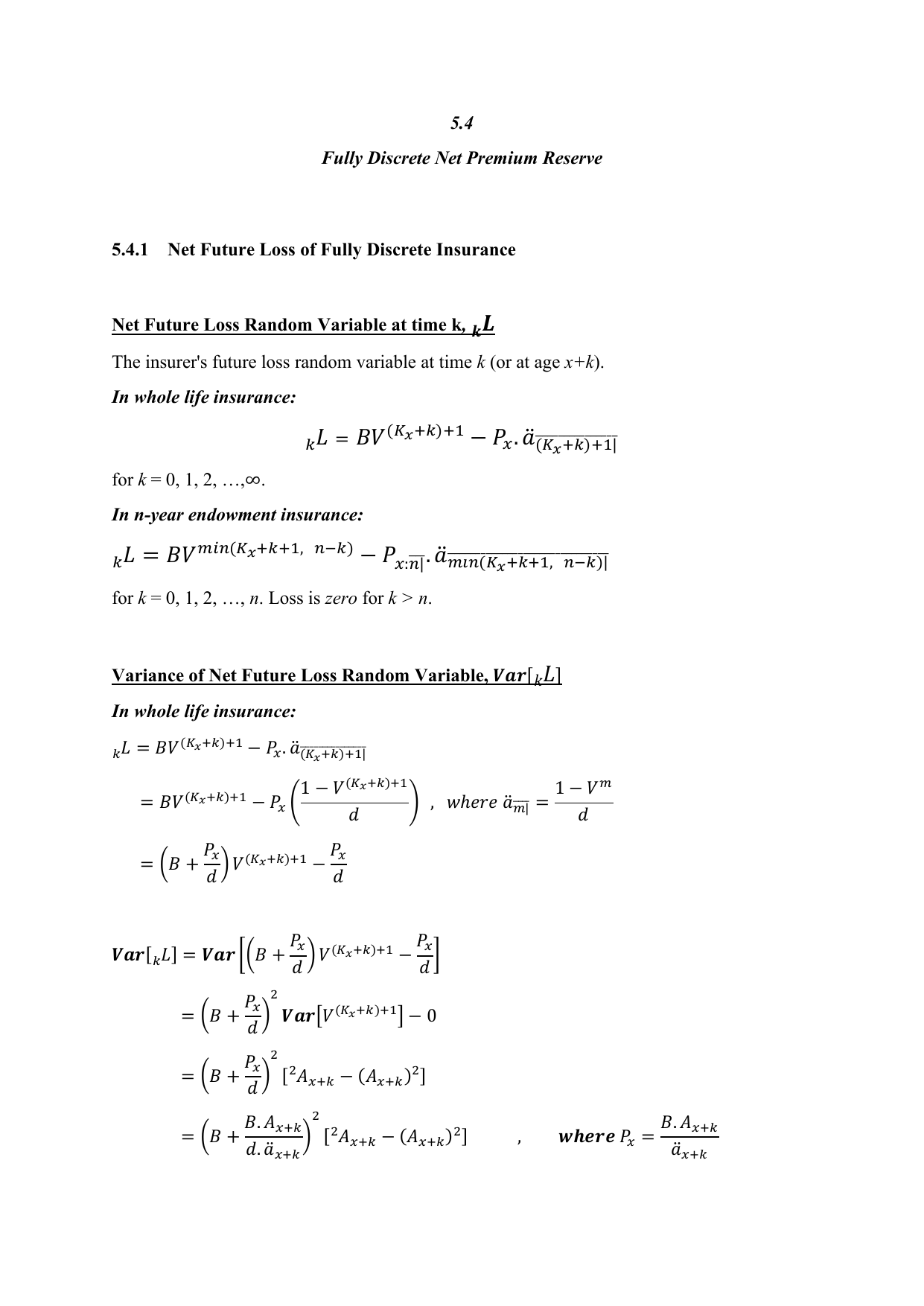 5 4 Fully Discrete Net Premium Reserve