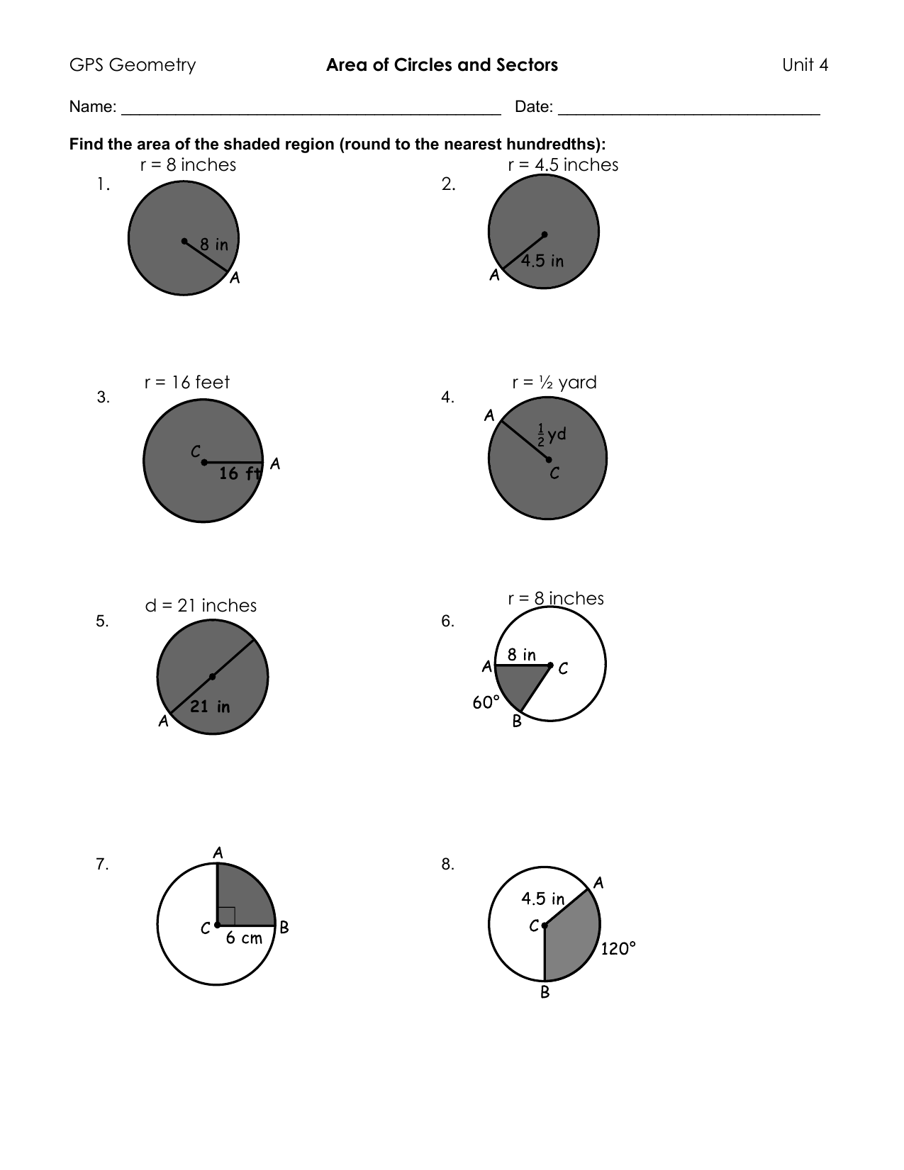 11 - WS Area of a Circle and Sector Intended For Area Of Shaded Region Worksheet