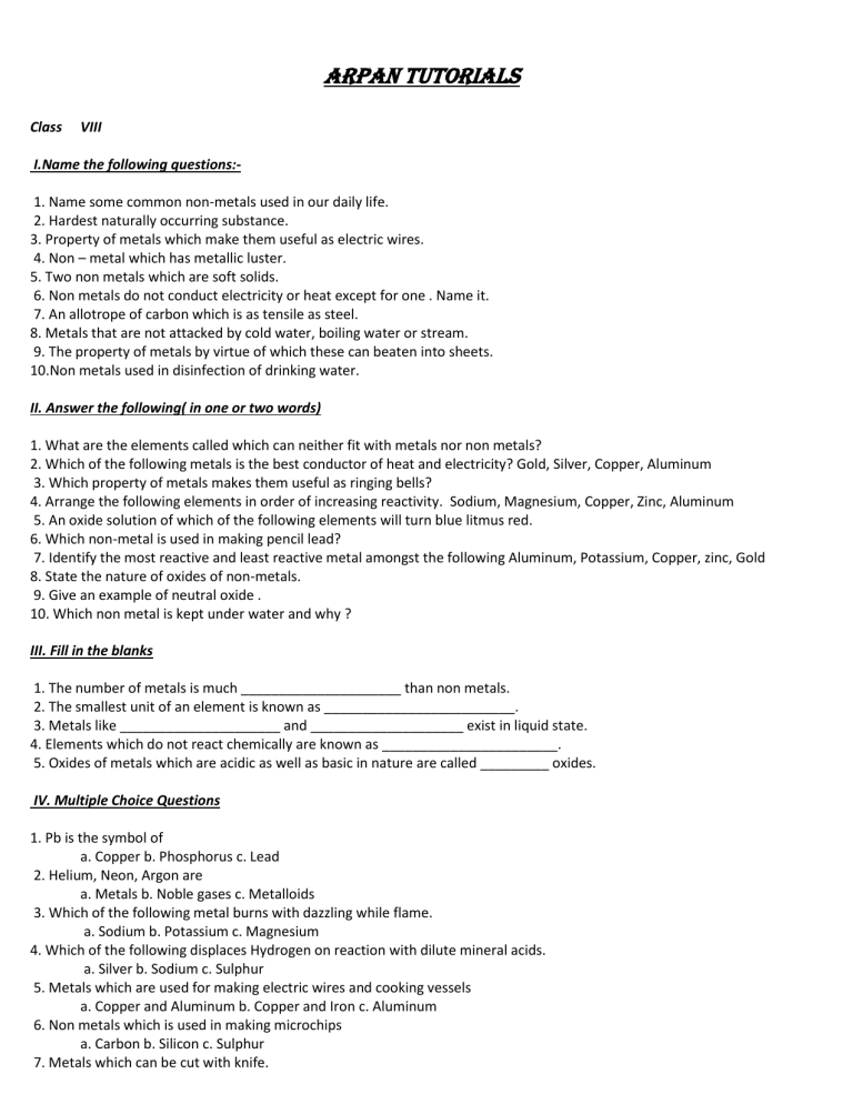 non metals used in daily life