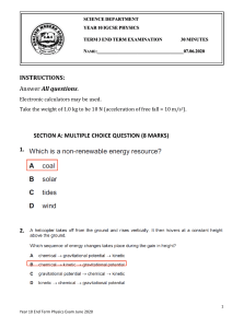 Year 10 IGCSE Physics Exam Paper - Term 3