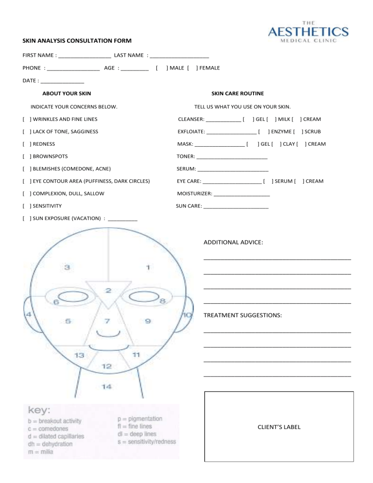 SKIN ANALYSIS CONSULTATION FORM