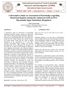 A Descriptive Study on Assessment of Knowledge Regarding Menstrual Hygiene among the Adolescent Girls in PUC, Dayananda Sagar Institution, Bengaluru