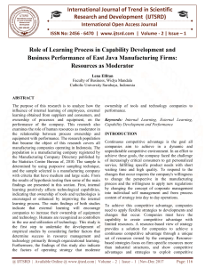 Role of Learning Process in Capability Development and Business Performance of East Java Manufacturing Firms Resources as Moderator