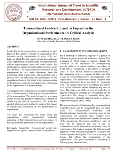 Transactional Leadership and its Impact on the Organizational Performance A Critical Analysis