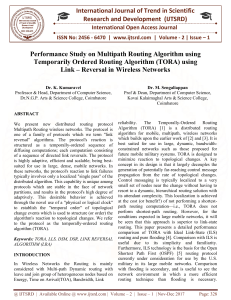 Performance Study on Multipath Routing Algorithm using Temporarily Ordered Routing Algorithm TORA using Link - Reversal in Wireless Networks