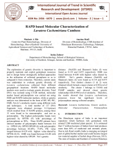 RAPD based Molecular Characterization of Lavatera cachemiriana Cambess