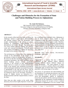 Challenges and Obstacles for the Formation of State and Nation Building Process in Afghanistan
