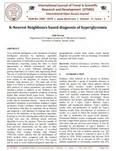 K Nearest Neighbours based diagnosis of hyperglycemia