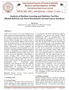 Analysis of Machine Learning and Statistics Tool Box Matlab R2016 over Novel Benchmark Cervical Cancer Database