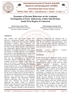 Dynamics of Deviant Behaviour on the Academic Participation of Early Adolescents, Limbe Sub Division, South West Region of Cameroon
