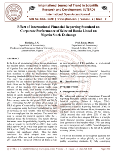 Effect of International Financial Reporting Standard on Corporate Performance of Selected Banks Listed on Nigeria Stock Exchange