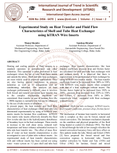 Experimental Study on Heat Transfer and Fluid Flow Characteristcs of Shell and Tube Heat Exchanger using hiTRAN Wire Inserts