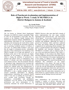 Role of Panchayats in planning and implementation of Right to Work A study of MGNREGA in District Budgam in Jammu and Kashmir