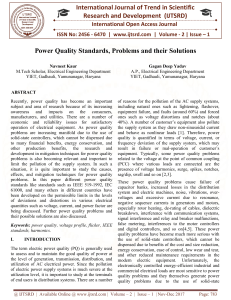 Power Quality Standards, Problems and their Solutions