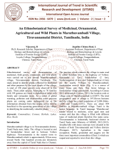 An Ethnobotanical Survey of Medicinal, Ornamental, Agricultural and Wild Plants in Maruthuvambadi Village, Tiruvannamalai District, Tamilnadu, India
