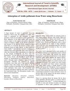 Adsorption of Acidic pollutants from Water using Biosorbents