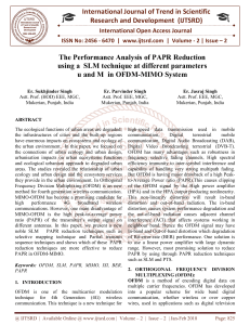 The Performance Analysis of PAPR Reduction using a SLM technique at different parameters u and M in OFDM MIMO System