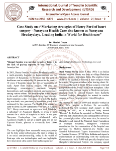 Case Study on "Marketing strategies of Henry Ford of heart surgery Narayana Health Care also known as Narayana Hrudayalaya, Leading India in World for Health care"