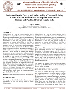 Understanding the Poverty and Vulnerability of New and Existing Clients of ESAF Microfinance with Special Reference to Thrissur and Palakkad District, Kerala, India