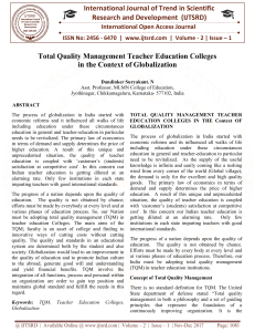 Total Quality Management Teacher Education Colleges in the Context of Globalization