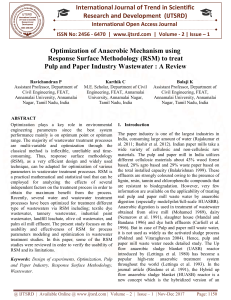 Optimization of Anaerobic Mechanism using Response Surface Methodology RSM to treat Pulp and Paper Industry Wastewater A Review