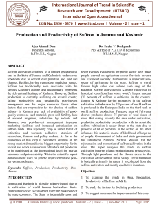 Production and Productivity of Saffron in Jammu and Kashmir