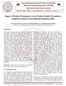 Impact of Product Packaging Cues on Product Quality Perceptions Empirical Evidence from Pakistani Shopping Malls