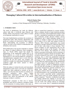 Managing Cultural Diversities in Internationalisation of Business