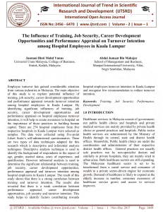 The Influence of Training, Job Security, Career Development Opportunities and Performance Appraisal on Turnover Intention among Hospital Employees in Kuala Lumpur