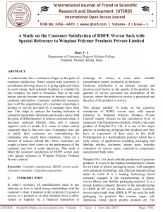 A Study on the Customer Satisfaction of HDPE Woven Sack with Special Reference to Winplast Polymer Products Private Limited