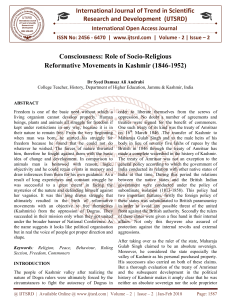 Consciousness Role of Socio Religious Reformative Movements in Kashmir 1846 1952