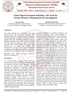 China Nigeria Economic Relations The Need for Greater Resource Management for Development