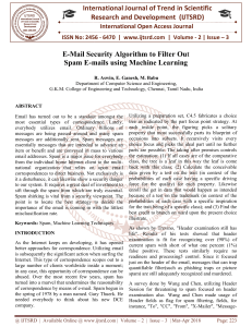 E Mail Security Algorithm to Filter Out Spam E mails using Machine Learning