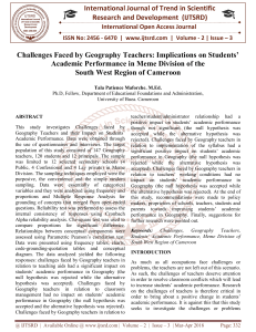 Challenges Faced by Geography Teachers Implications on Students' Academic Performance in Meme Division of the South West Region of Cameroon