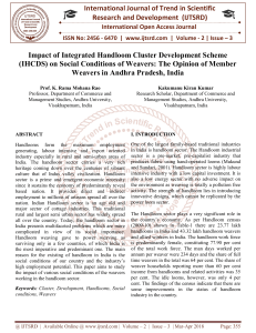 Impact of Integrated Handloom Cluster Development Scheme IHCDS on Social Conditions of Weavers The Opinion of Member Weavers in Andhra Pradesh, India