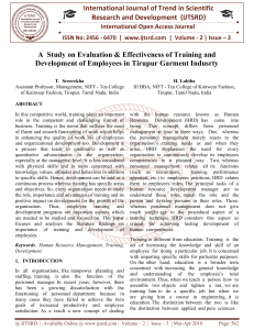 A Study on Evaluation and Effectiveness of Training and Development of Employees in Tirupur Garment Indusrty