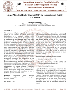 Liquid Microbial Biofertilizers LMF for enhancing soil fertility - A Review