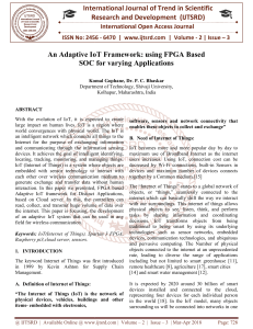 An Adaptive IoT Framework using FPGA Based SOC for varying Applications