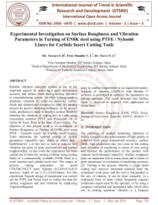 Experimental Investigation on Surface Roughness and Vibration Parameters in Turning of EN8K steel using PTFE Nylon66 Liners for Carbide Insert Cutting Tools