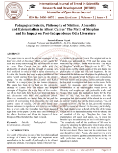 Pedagogical Suicide, Philosophy of Nihilism, Absurdity and Existentialism in Albert Camus' The Myth of Sisyphus and Its Impact on Post Independence Odia Literature