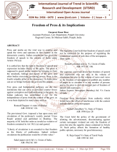 Freedom of Press and its Implications