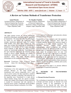 A Review on Various Methods of Transformer Protection