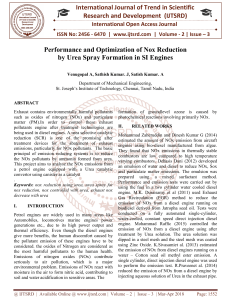 Performance and Optimization of Nox Reduction by Urea Spray Formation in SI Engines