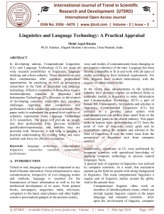 Linguistics and Language Technology A Practical Appraisal