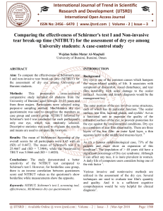 Comparing the effectiveness of Schirmers test I and Non invasive tear break up time NITBUT for the assessment of dry eye among University students A case control study