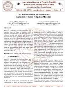 Test Bed Installation for Performance Evaluation of Radon Mitigating Materials
