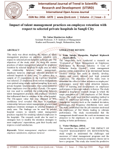 Impact of talent management practices on employee retention with respect to selected private hospitals in Sangli City